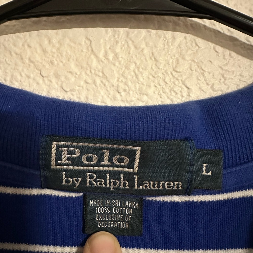 Polo Ralph Lauren Men's Polo Shirt Mens L White Blue Stripe Pony Short Sleeve - Picture 2 of 4